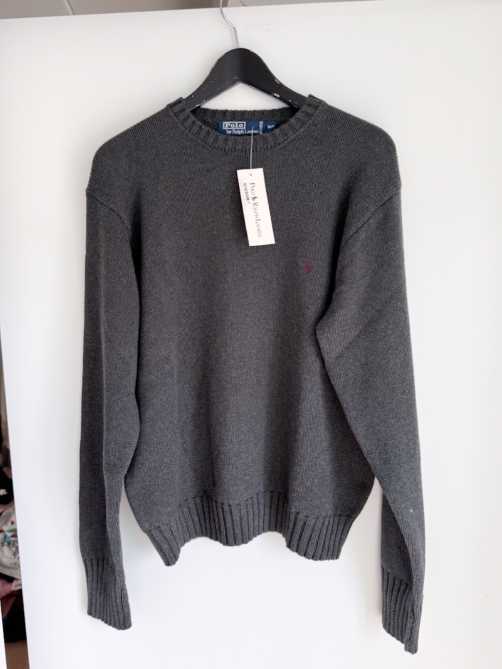 NWT Vtg Polo Ralph Lauren Grey Knit Sweater Burgundy Pony M Heritage Preppy